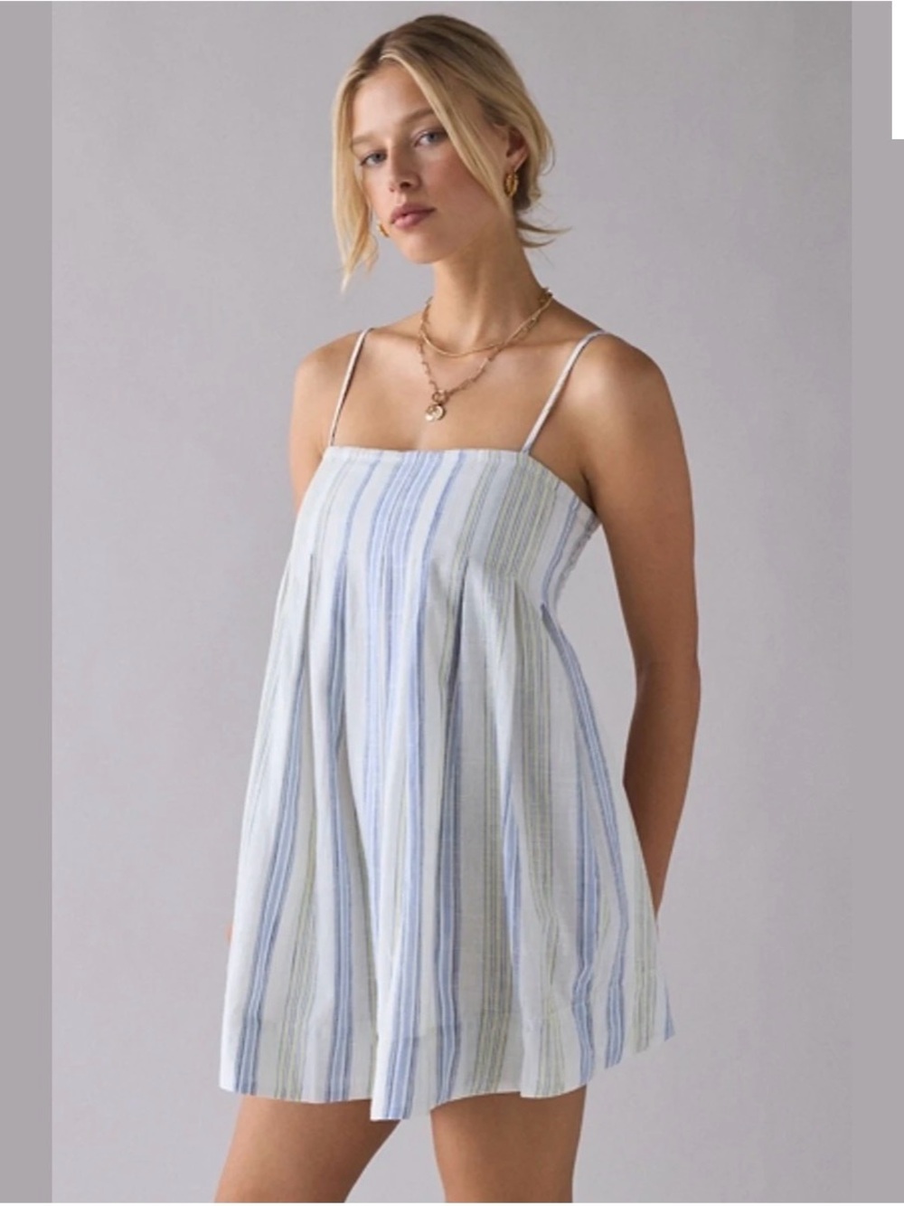 Striped Blue and Yellow Spaghetti Strap Sundress